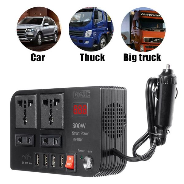 

efficient 4 usb 300w dc 12v to ac 220v car power inverter charger converter adapter dc12 to ac220 modified sine wave transformer