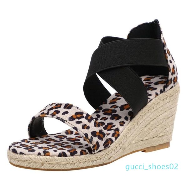 

sagace 2020 wedges shoes for women open toe breathable beach women sandals zipper leopard print scarpe donna tacco sandali g02, Black