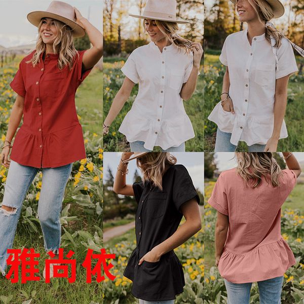 кнопка строка single сращивание карман pure color dress, Red;white