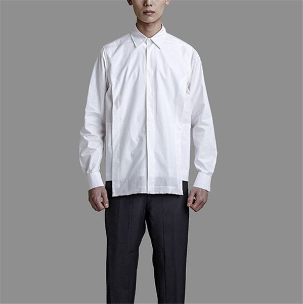 

2019 new autumn college style simple unique design shirts men personality fake two pieces section casual loose shirts costumes, White;black