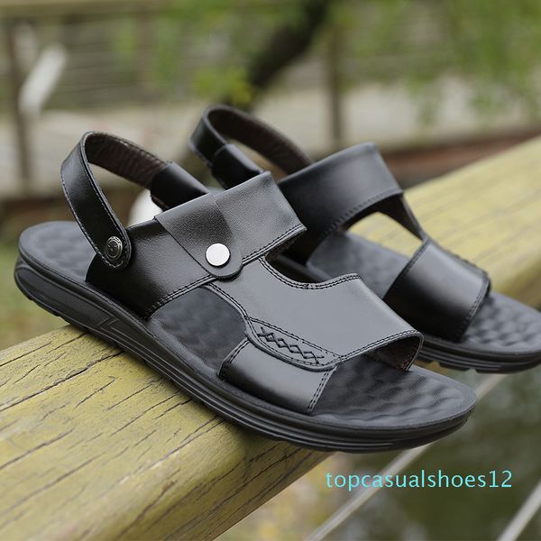 

summer beach shoes men trend casual non-slip sandals 100% leather men sandals shoe mens gladiator summer t21, Black