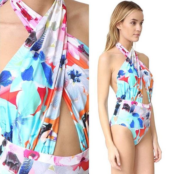 

one piece swimsuit 2017 floral print women swimwear brazilian cross strap biquini small fresh maillot bathing suit monokini