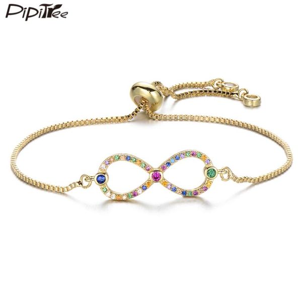 

pipitree simple love infinity bracelet for women girls bridal wedding jewelry slider chain cubic zirconia birthstone bracelets, Golden;silver