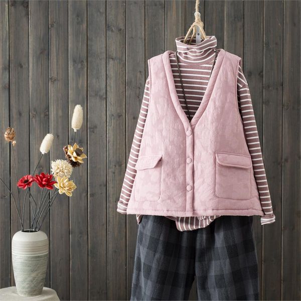 

cotton women parkas winter autumn 2019 warm sleeveless vest cotton-padded pockets casual loose women coat, Black