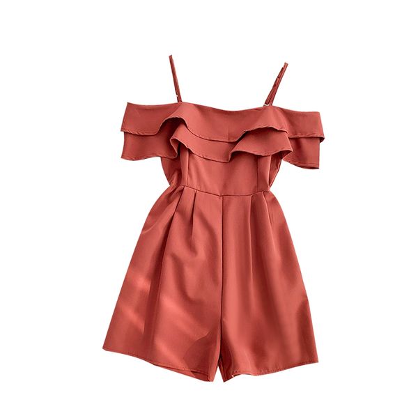 

new summer women cascading ruffles slash neck off-shoulders playsuits ladies rompers loose leg short overalls playsuits, Black;white