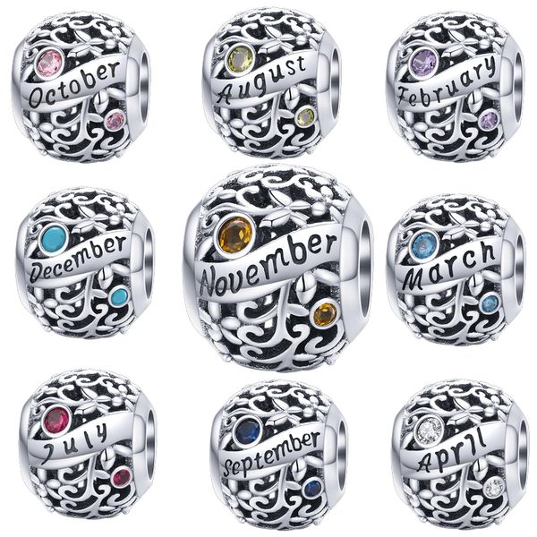 

wostu 925 стерлингового серебра круглых бусин циркон birthstone 12 месяц подвески fit оригинальный браслет кулон из бисера ювелирных изделий, Blue;slivery