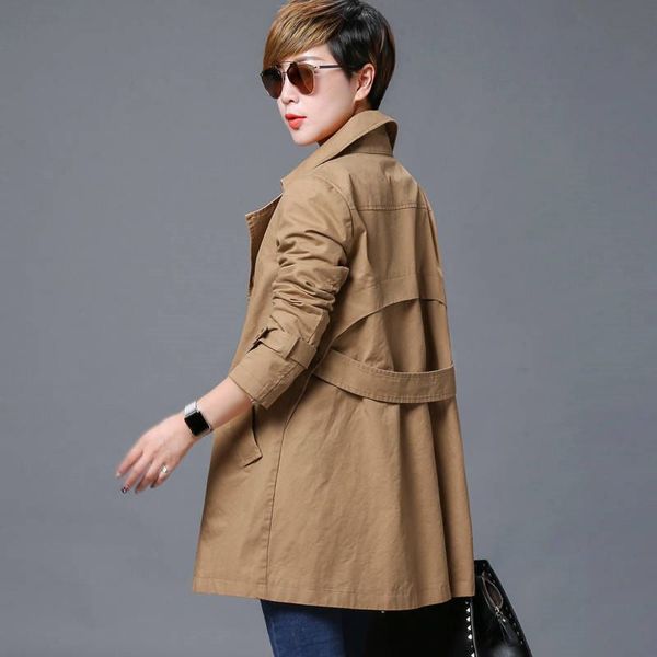 

2019 new spring autumn women office slim a-line plus size 4xl mid-long trench coat female elegant windbreaker abrigo mujer r139, Tan;black
