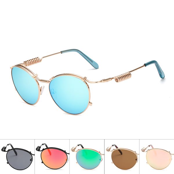 

round sunglasses steampunk crown mirror metal oval frame sun glasses frame sun glasses for men and women multicolor, White;black