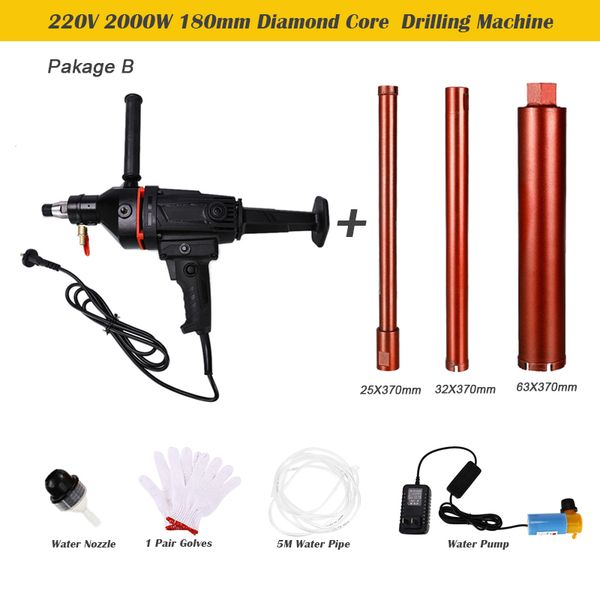 

220v handheld diamond core drill 2000w 180mm concrete core drilling machine wet/dry electric drill water with water pump