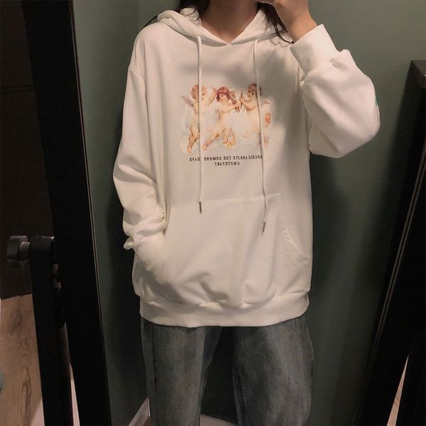 

2 colors 2019 autumn and winter preppy style cartoon angle hoodies womens sweatshirts and pullovers (x1112, Black