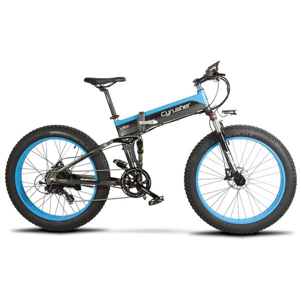 

Cyru her xf690 folding electric bike 500w 48v 10ah li battery full u pen ion 7 peed 26 quot 4 0 fat tire now folding bike, Silver;blue