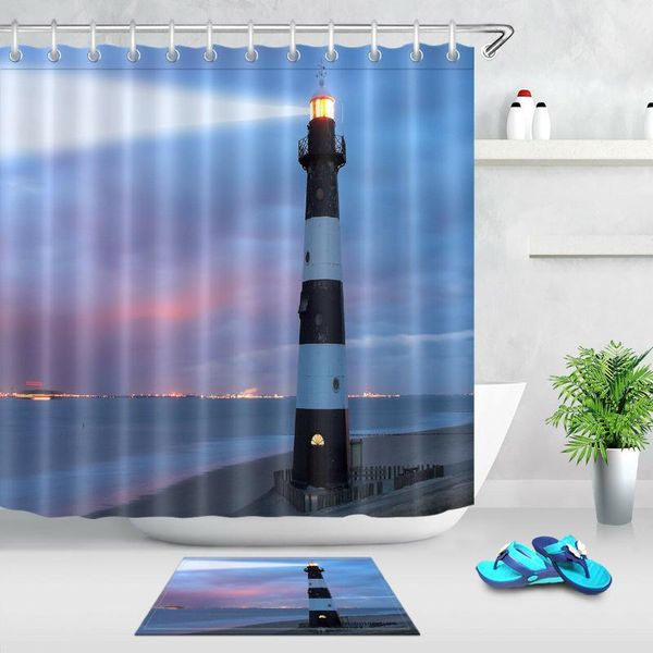 

seaside lighthouse waterproof fabric shower curtain set bathroom decor hooks
