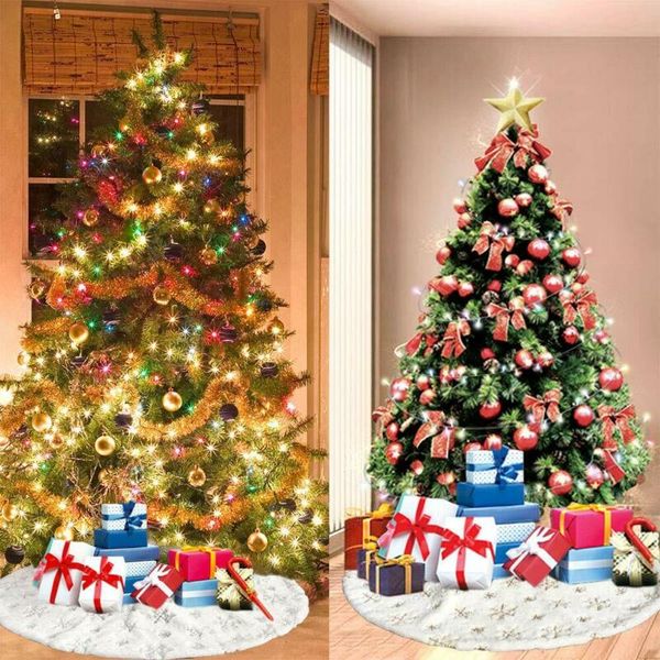 

brand new white flannel embroidered snowflake christmas tree skirt christmas new year home decoration tool 78/90/122cm
