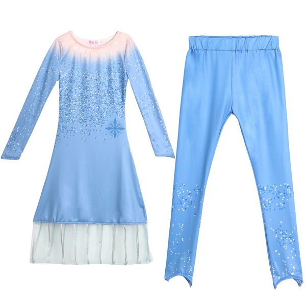 

new snow queen ii cosplay fancy princess dress for girl snowflake costume christmas halloween party dress + pants 2pcs/set kids outfits m666, Blue