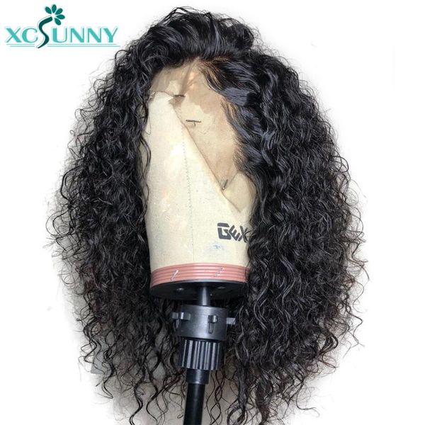 

lace wigs 180 density 13x6 front curly human hair wig deep part remy brazilian frontal pre plucked glueless for women xcsunny, Black;brown