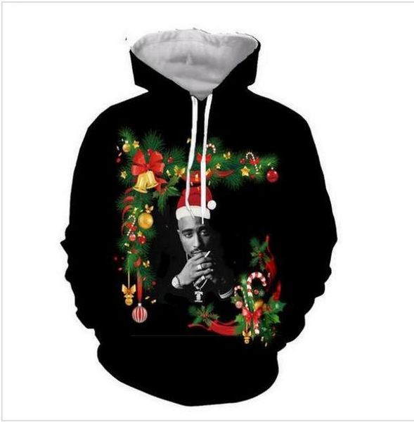 

new fashion women/men's harajuku style merry christmas tupac 2pac casual 3d printed crewneck sweatshirts hoodies sportwear coat r015, Black
