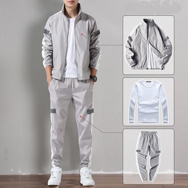 

2020 new sports suit men's autumn and winter sweater suit plus velvet thickened designer tide off leisure jacket men's three-piece suit