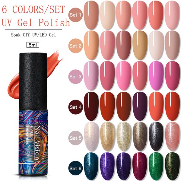 

nail vision 5ml color gel polish holographic glitter sequins uv soak off long lasting gel polish nail art varnish salon, Red;pink