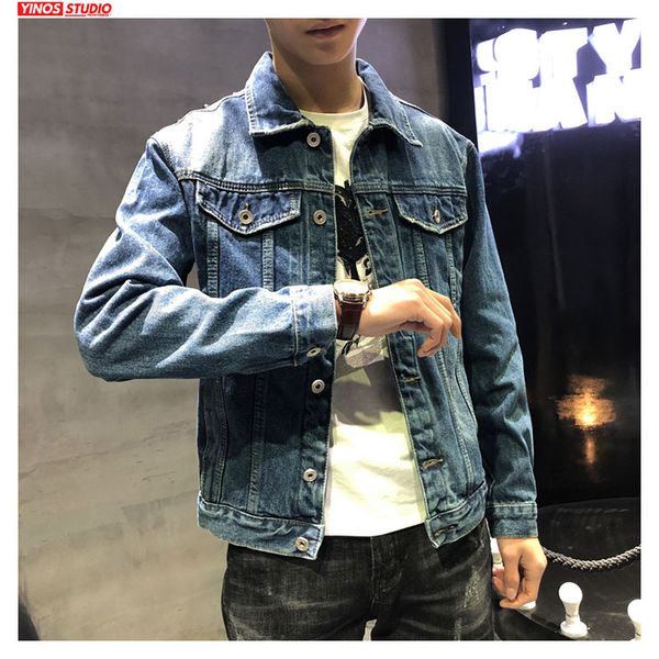 

dropshipping autumn pocket male rivet coats streetwear wolf pattern denim jacket cotton outwear distressed demin, Black;brown