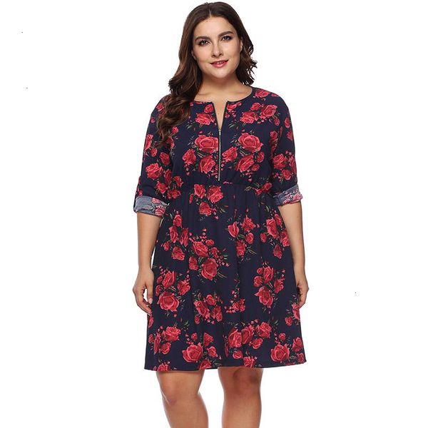 

woman clothing designer dresses xxxl plus size christmas dress women size a line vintage dress floral print slim elegant knee length, Black;gray