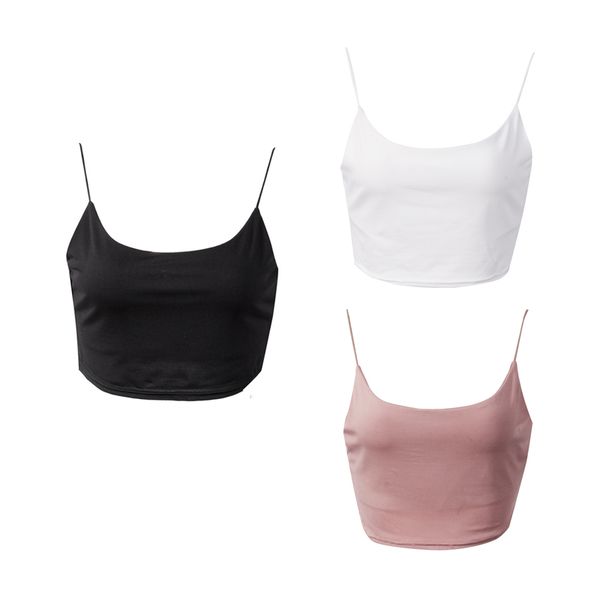 

fashion casual new women ladies summer sleeveless o-neck pullover short length camis solid 3 color, White