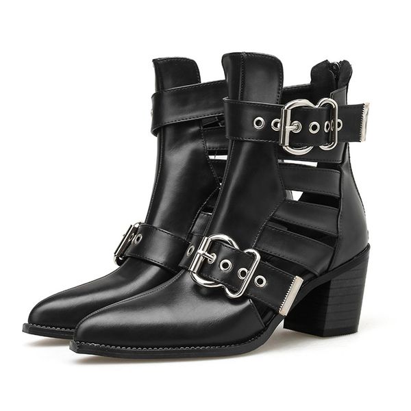 

serpentine pattern women retro cowboy ankle boots spring summer pointed leather short boot female high heel shoes snakeskin, Black