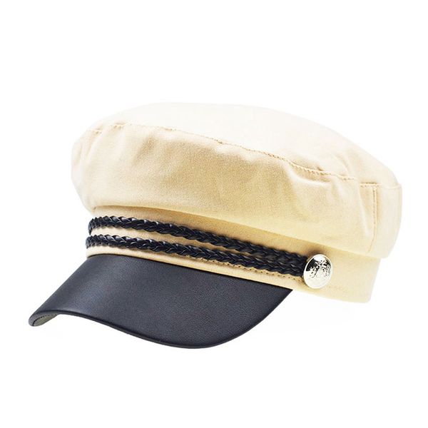 

2019 new lace cotton beret cap for women casual faux pu leather hat girls autumn winter retro beanie caps french female hats, Blue;gray