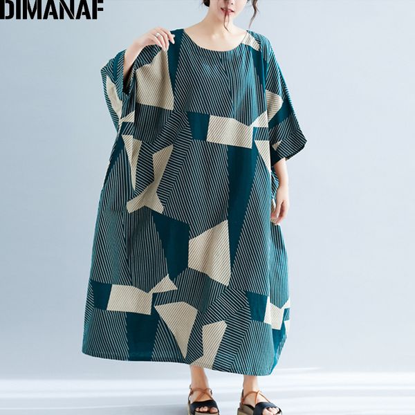 

dimanaf plus size women dress summer sundress big size batwing female vestidos loose vintage lady dress linen striped 5xl 6xl, Black;gray