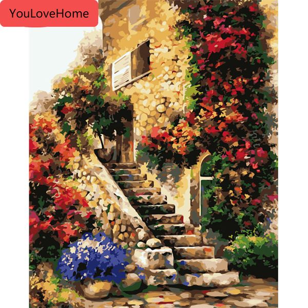 

painting by number flower house kits drawing canvas handpainted diy picture by numbers landscape home decor