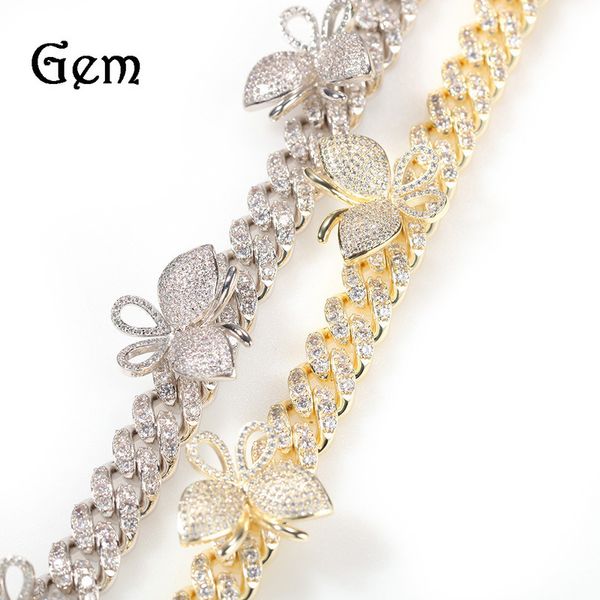 

кубинский link chains хип-хоп миниатюрной циркон бабочка куба ожерелье мужских и женские модные аксессуары колье, Silver