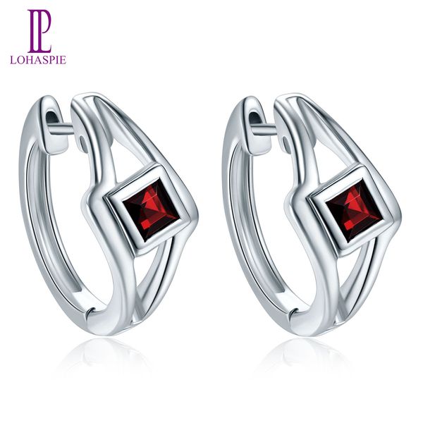 

hoop huggie earrings natural gemstone black square garnet solid 925 sterling silver fine fashion jewelry for women's party birthday gif