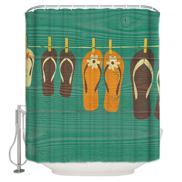 

wooden textured background rope hanging slippers polyester fabric shower curtain