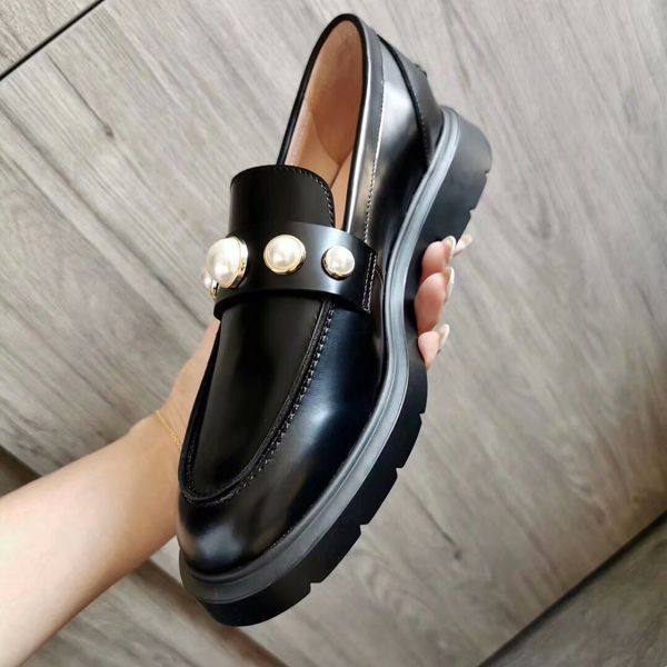 

2020 new fashion trend women's leather shoes popular british business style women's single shoes size 35-40, Black