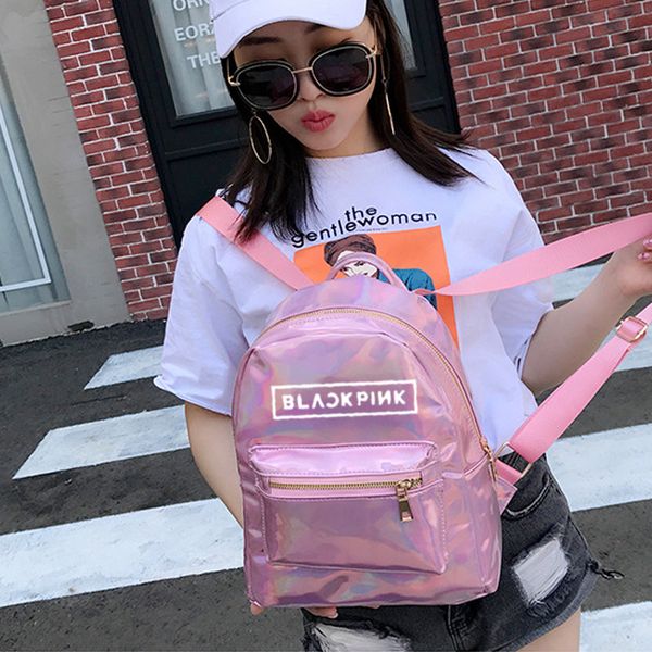

backpack new women backpack mini travel bags silver pink laser women girls shoulder bag pu leather holographic