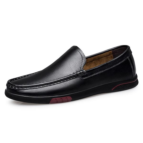 

plus size casual shoes men genuine leather moccasins full grain leather business shoes, Black
