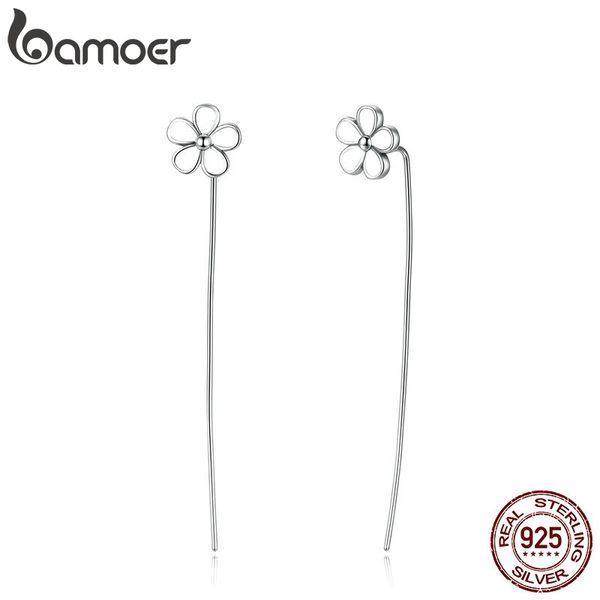 

bamoer original 925 sterling silver white flower 5.5 cm long drop earrings for women engagement fine jewelry sce012