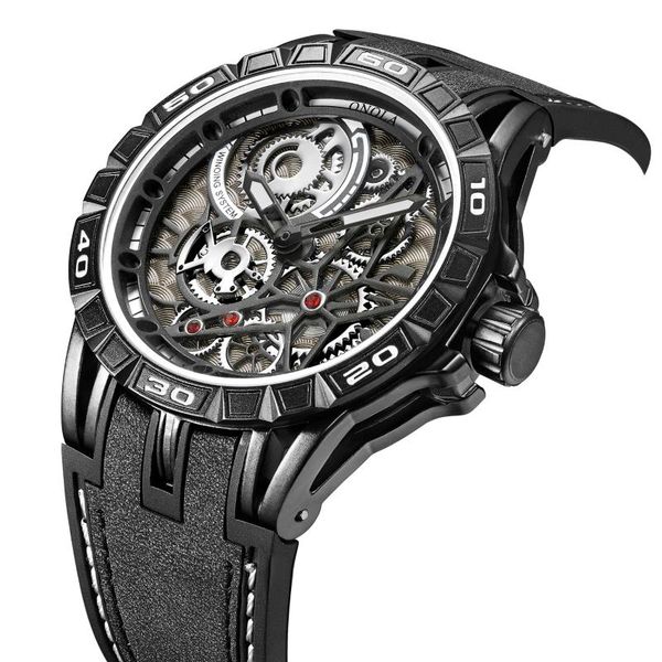 

onola men watches sports skeleton wrist watches big dial face fashion hollow outdoor quartz watch waterproof luminous, Slivery;brown