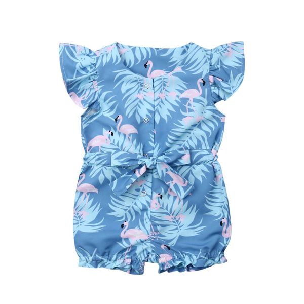 

new kids baby girl flamingos print bodysuits jumpsuit outfits summer clothes, Blue