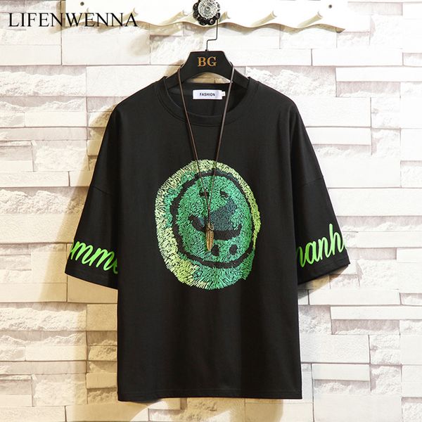 

lifenwenna funny smile streetwear fashion t shirt men 2020 summer o neck men's short sleeve t shirt hip hop tees shirts 5xl, White;black