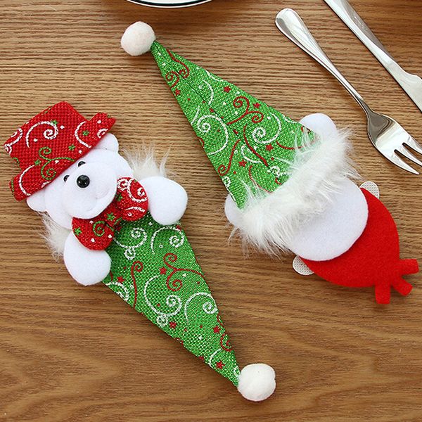 

1pcs christmas table cutlery set christmas hat snowman knife fork holder supply cutlery suit dinner home candy gift bags