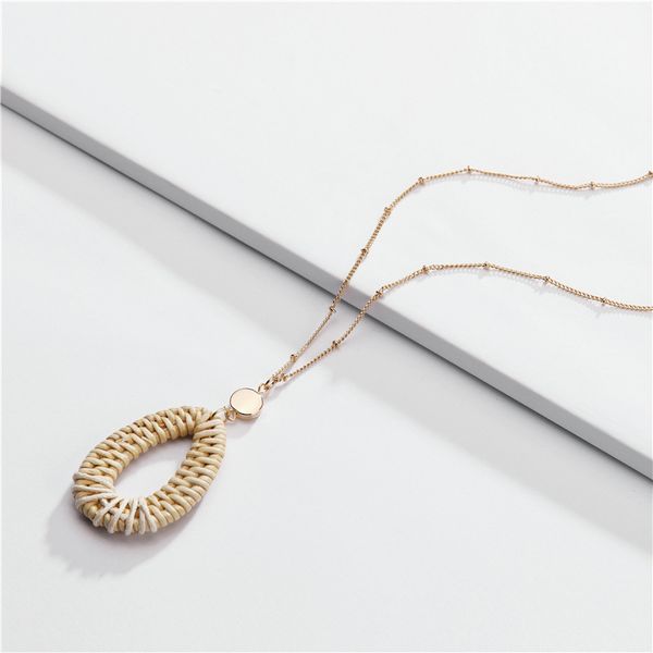 

huidang handmade jewelry braided rattan water drop shape pendant straw raffia necklace, Silver