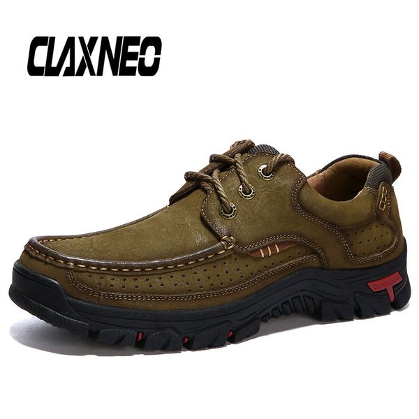 

claxneo man shoes genuine leather autumn male leather shoe outdoor design mens walking footwear handmade big size, Black