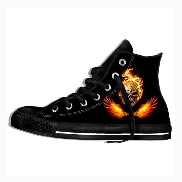 

casual black ghost rider flaming skull high shoes men classic high canvas shoes fashion 3d street printed casual men