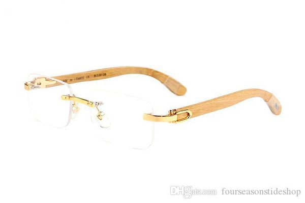 

2019 designer sunglasses buffalo horn glasses for madam and mens bamboo wood sunglasses rimless black clear mirror lens, White;black