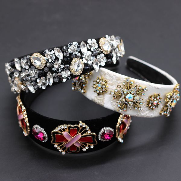 

baroque geometric rhinestone nightclub dance party hair accessories reception luxury color rhinestone personality headband 754, Golden;white