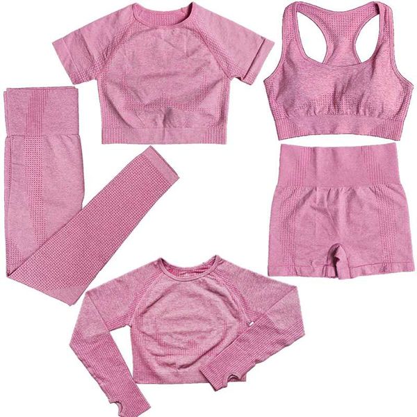 

women seamless yoga set workout sport wear gym clothing fitness short/long sleeve crop high waist leggings pant sports suits, White;red