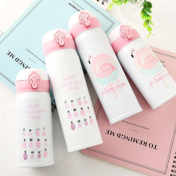 

350ml 500ml thermocup bouncing cover bottle vacuum flask flamingo pattern thermal mug travel thermos cup stainless steel
