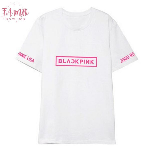 

kpop blackpink member name printing on the sleeve o neck short sleeve t shirt for summer style lisa rose same t, White