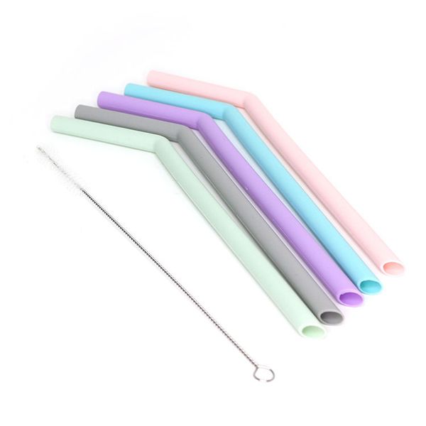 

5pcs collapsible silicone straw reusabledrinking straw cleaning brush for travel, home, office drinks