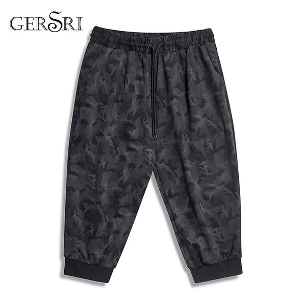 

gersri calf-length pants men camouflage casual pants summer workout sweatpants jogging short fit elastic casual 6xl 7xl, Black